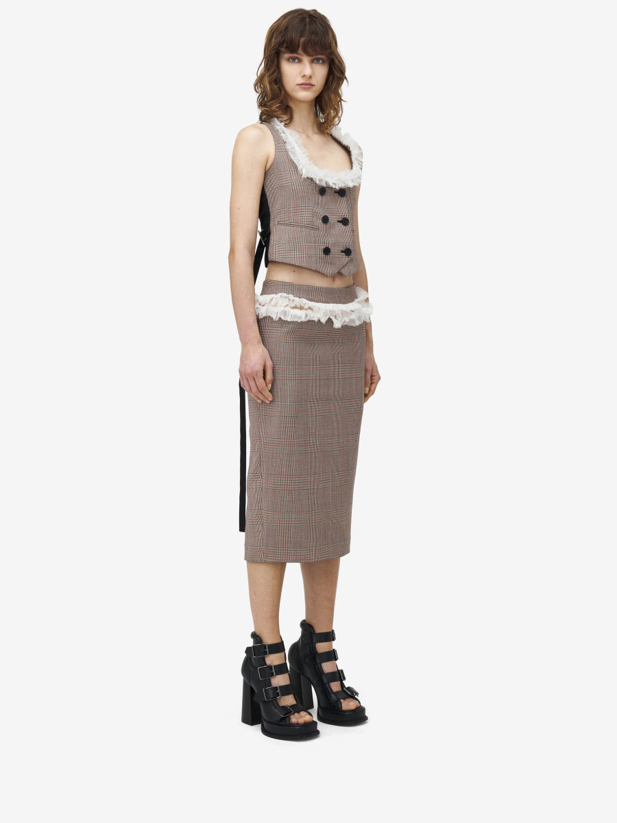 ALEXANDER MCQUEEN - Heritage Check Slashed Buttoned Pencil Skirt - Item 831539QJAE69196